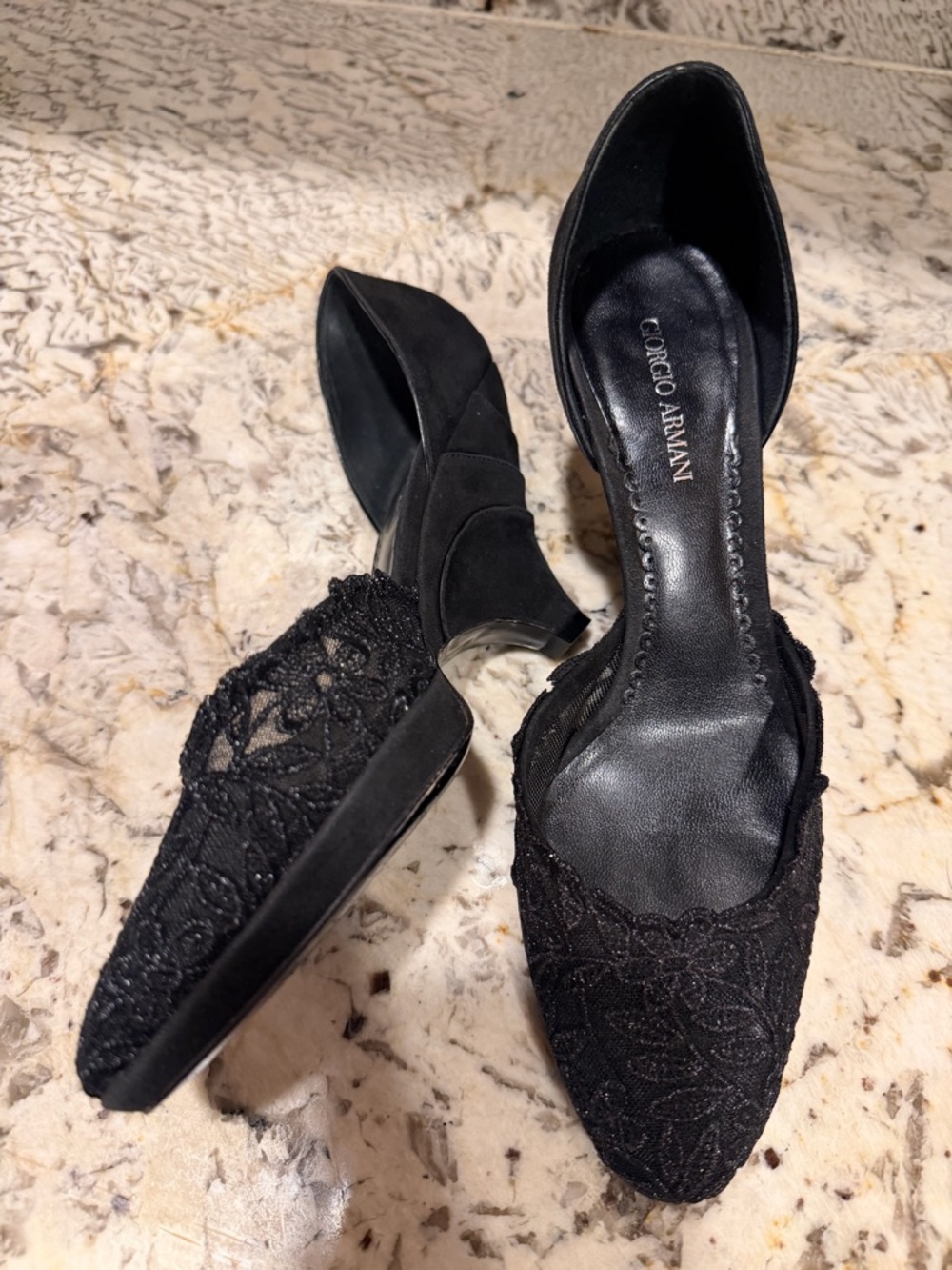 Giorgio Armani Black Lace Heel Wedge Pumps Sexy Date Night Baddie Designer - Picture 2 of 10